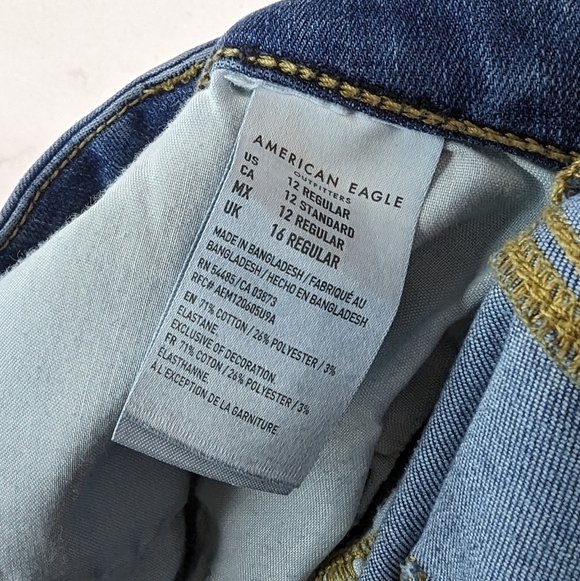 American Eagle Jeans Women 12 Regular High Rise Jegging Skinny Whiskering Medium - Picture 9 of 10